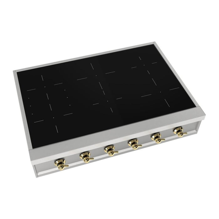 ILVE UHCPI366N Nostalgie II 36 inch Built-In Induction Rangetop with 6 Elements (Stainless Steel, Brass)