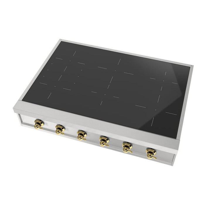 ILVE UHCPI366N Nostalgie II 36 inch Built-In Induction Rangetop with 6 Elements (Stainless Steel, Brass)