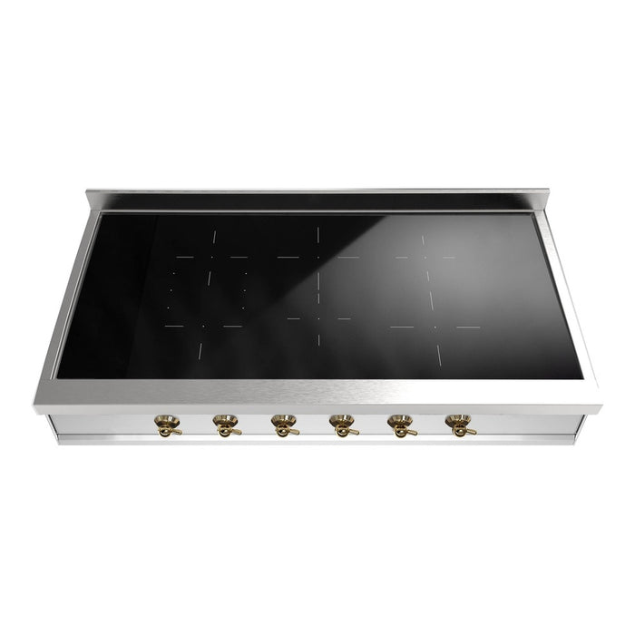 ILVE UHCPI486N Nostalgie II 48 inch Built-In Induction Rangetop with 6 Elements (Stainless Steel, Brass)