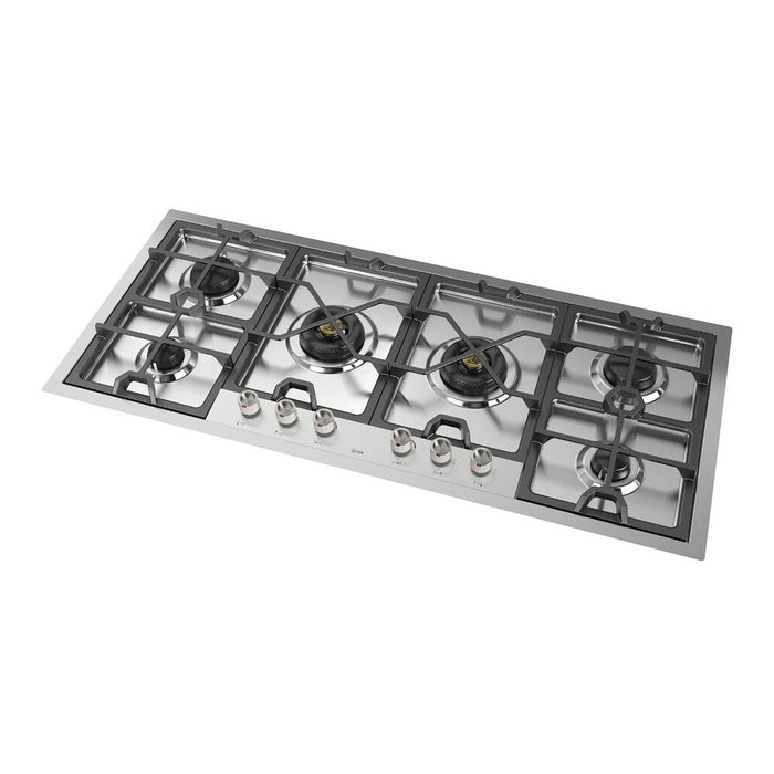 ILVE UHCPMT125 Panoramagic 48 inch Built-In Gas Cooktop with Total Black Brass Burners, in Stainless Steel