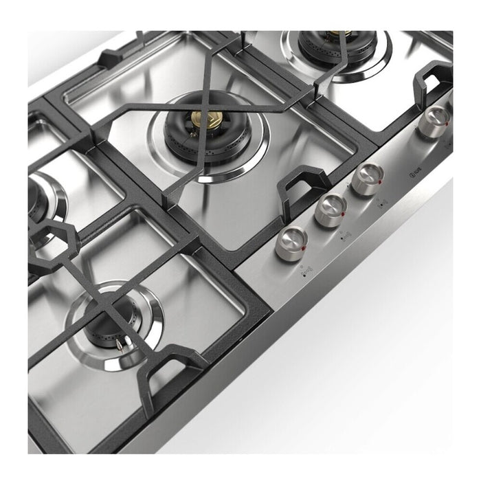 ILVE UHCPMT125 Panoramagic 48 inch Built-In Gas Cooktop with Total Black Brass Burners, in Stainless Steel
