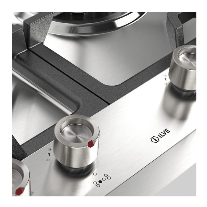 ILVE UHCPMT125 Panoramagic 48 inch Built-In Gas Cooktop with Total Black Brass Burners, in Stainless Steel