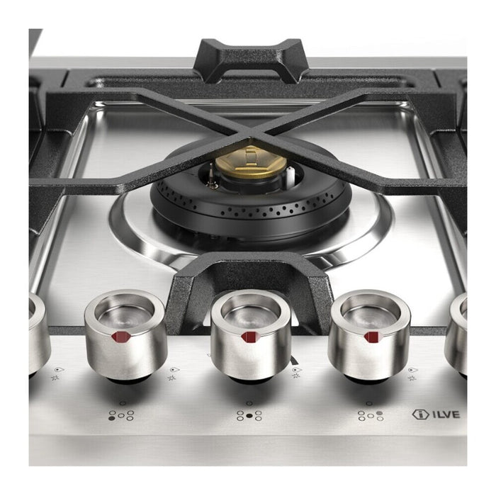 ILVE UHCPMT125 Panoramagic 48 inch Built-In Gas Cooktop with Total Black Brass Burners, in Stainless Steel