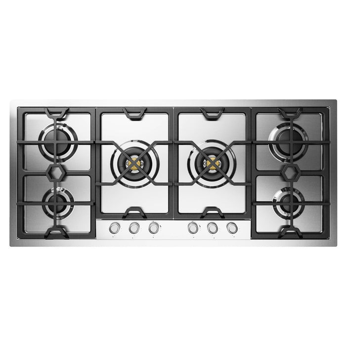 ILVE UHCPMT125 Panoramagic 48 inch Built-In Gas Cooktop with Total Black Brass Burners, in Stainless Steel