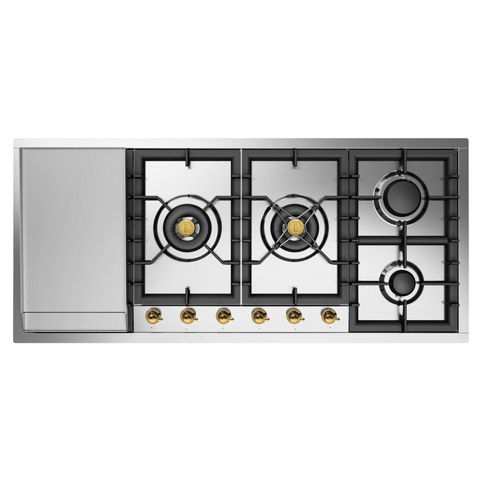 ILVE UHCPT125N Nostalgie II 48 inch Built-In Gas Cooktop with Total Black Brass Burners, in Stainless Steel