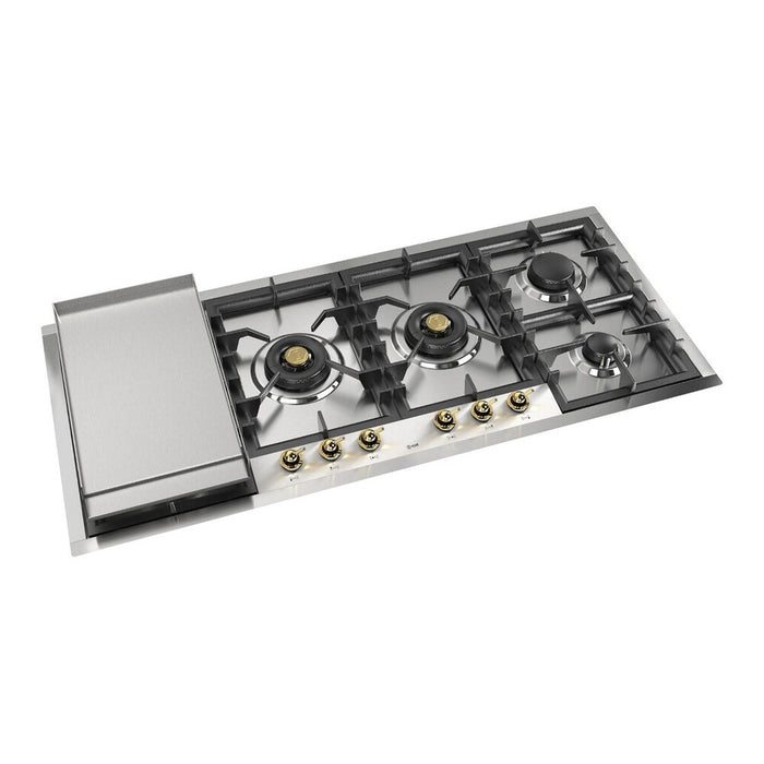 ILVE UHCPT125N Nostalgie II 48 inch Built-In Gas Cooktop with Total Black Brass Burners, in Stainless Steel