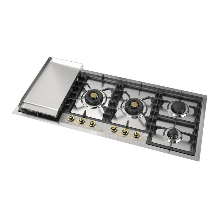 ILVE UHCPT125N Nostalgie II 48 inch Built-In Gas Cooktop with Total Black Brass Burners, in Stainless Steel