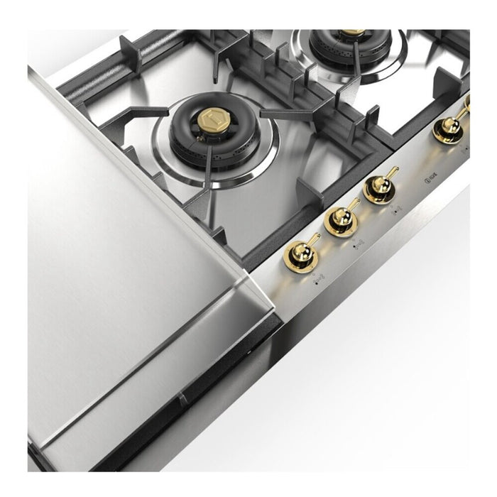 ILVE UHCPT125N Nostalgie II 48 inch Built-In Gas Cooktop with Total Black Brass Burners, in Stainless Steel