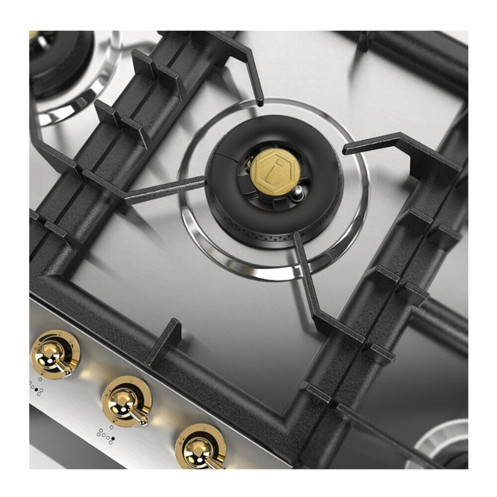 ILVE UHCPT125N Nostalgie II 48 inch Built-In Gas Cooktop with Total Black Brass Burners, in Stainless Steel