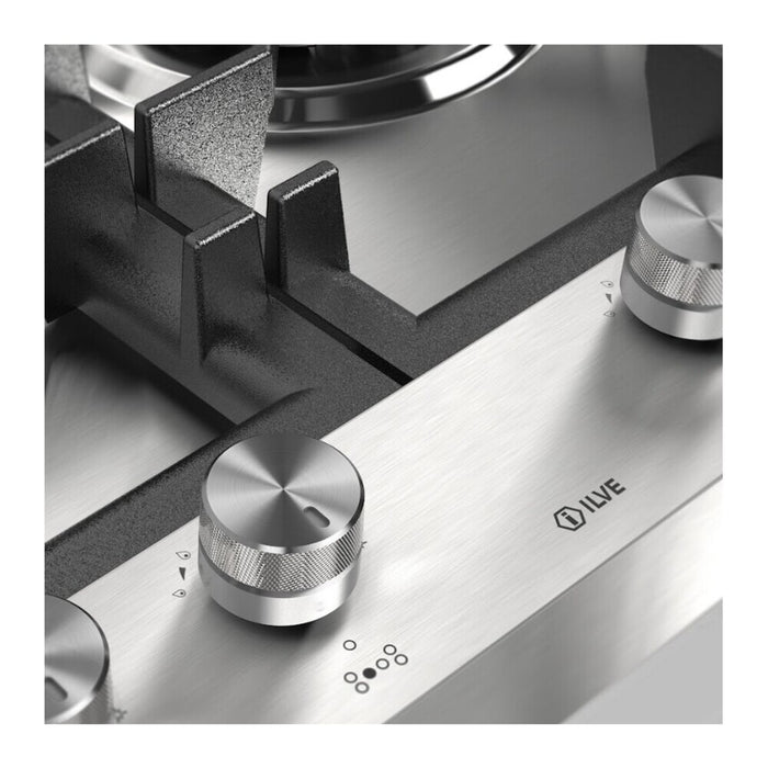 ILVE UHCPT125 Professional Plus II 48 inch Built-In Gas Cooktop with Total Black Brass Burners, in Stainless Steel