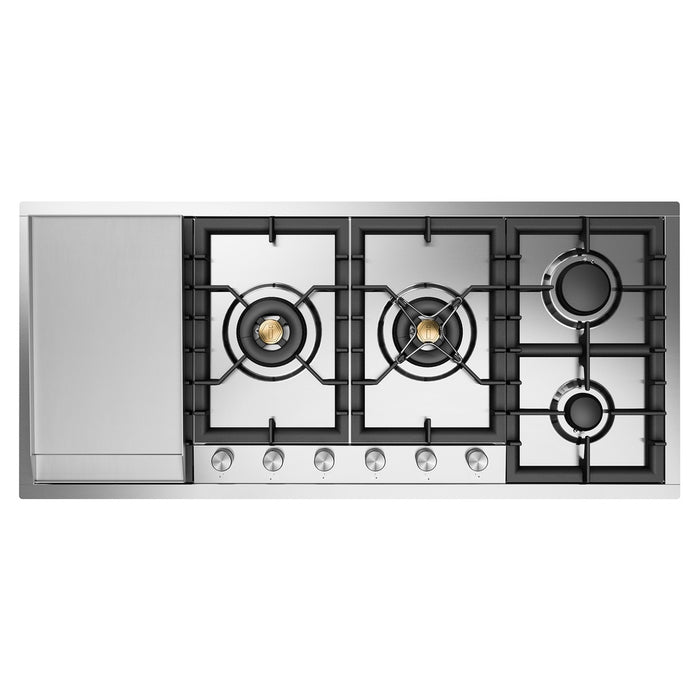 ILVE UHCPT125 Professional Plus II 48 inch Built-In Gas Cooktop with Total Black Brass Burners, in Stainless Steel