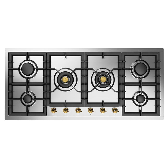 ILVE UHCPT125N Nostalgie II 48 inch Built-In Gas Cooktop with Total Black Brass Burners, in Stainless Steel