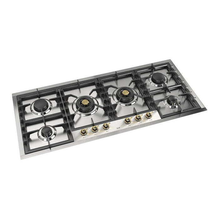 ILVE UHCPT125N Nostalgie II 48 inch Built-In Gas Cooktop with Total Black Brass Burners, in Stainless Steel