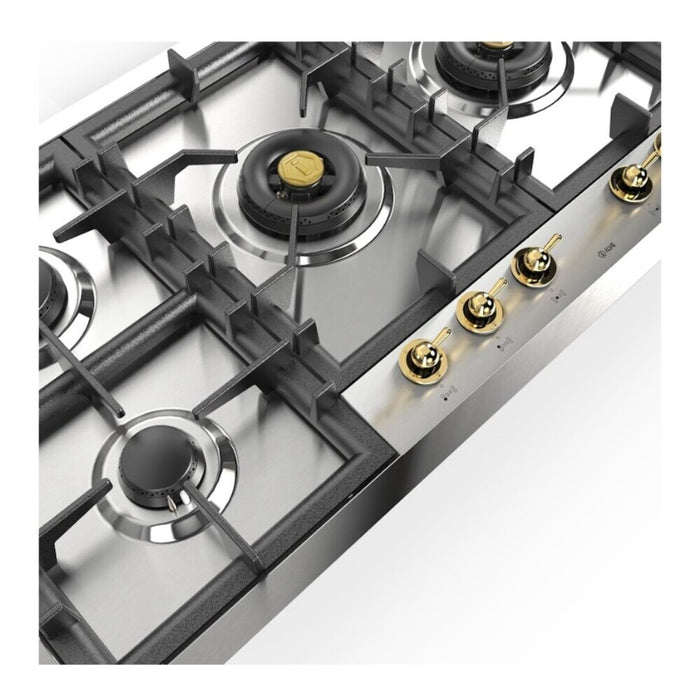 ILVE UHCPT125N Nostalgie II 48 inch Built-In Gas Cooktop with Total Black Brass Burners, in Stainless Steel