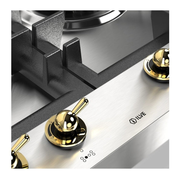 ILVE UHCPT125N Nostalgie II 48 inch Built-In Gas Cooktop with Total Black Brass Burners, in Stainless Steel