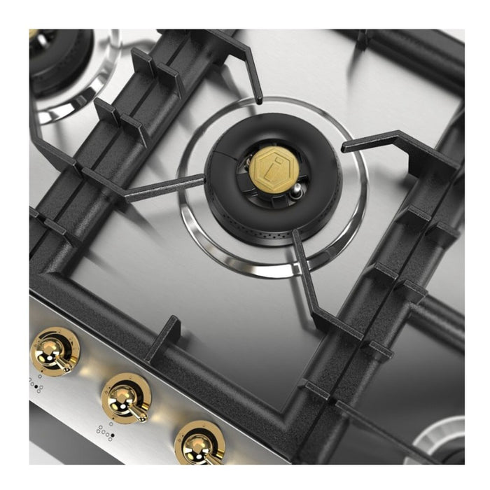 ILVE UHCPT125N Nostalgie II 48 inch Built-In Gas Cooktop with Total Black Brass Burners, in Stainless Steel