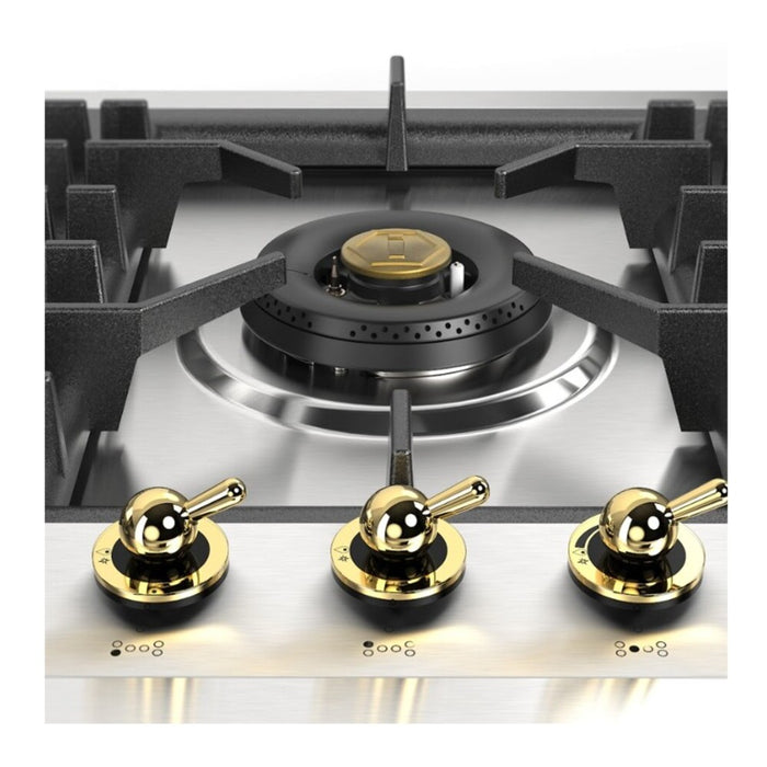 ILVE UHCPT125N Nostalgie II 48 inch Built-In Gas Cooktop with Total Black Brass Burners, in Stainless Steel