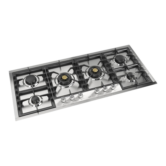 ILVE UHCPT125 Professional Plus II 48 inch Built-In Gas Cooktop with Total Black Brass Burners, in Stainless Steel