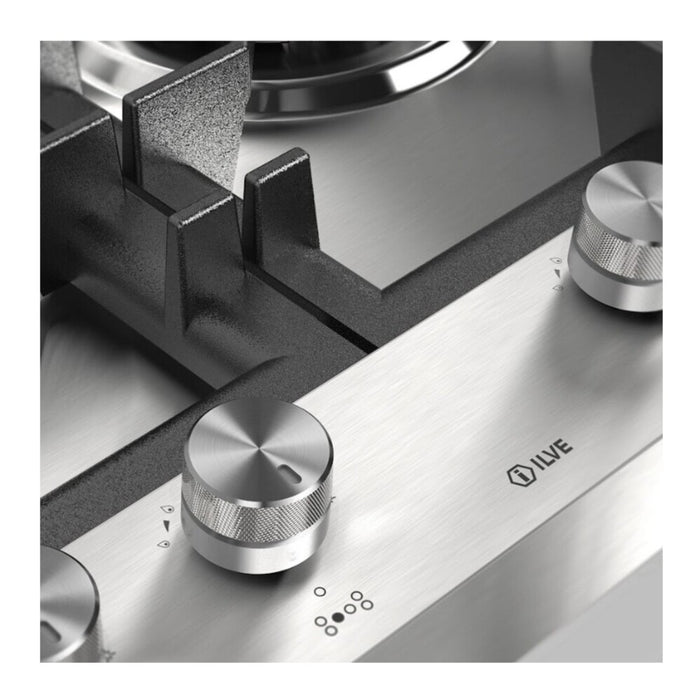 ILVE UHCPT125 Professional Plus II 48 inch Built-In Gas Cooktop with Total Black Brass Burners, in Stainless Steel