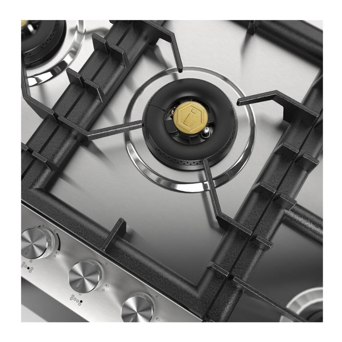 ILVE UHCPT125 Professional Plus II 48 inch Built-In Gas Cooktop with Total Black Brass Burners, in Stainless Steel