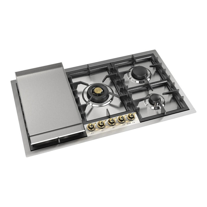 ILVE UHCPT95N Nostalgie II 36 inch Built-In Gas Cooktop with Total Black Brass Burners, in Stainless Steel