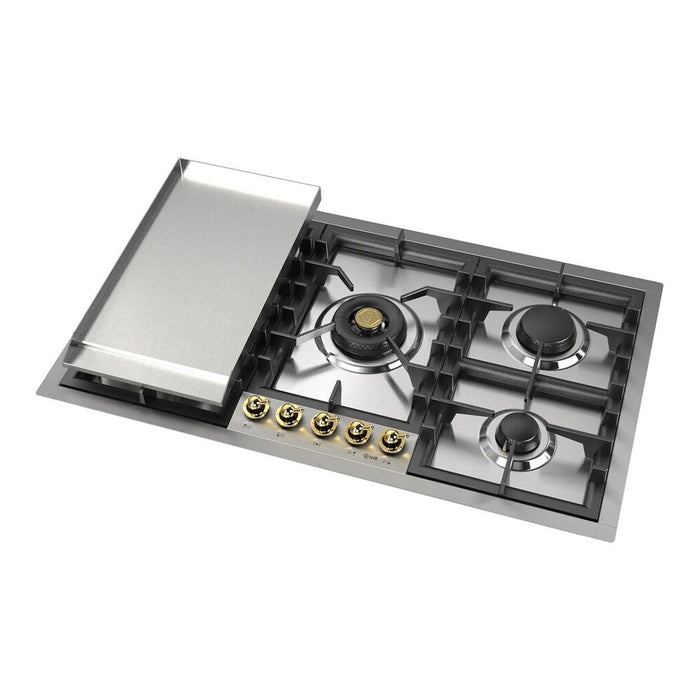 ILVE UHCPT95N Nostalgie II 36 inch Built-In Gas Cooktop with Total Black Brass Burners, in Stainless Steel