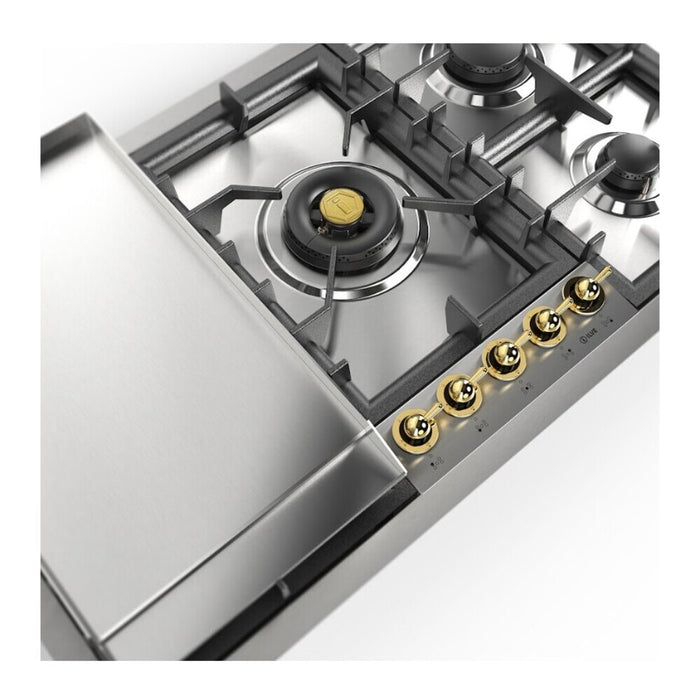 ILVE UHCPT95N Nostalgie II 36 inch Built-In Gas Cooktop with Total Black Brass Burners, in Stainless Steel