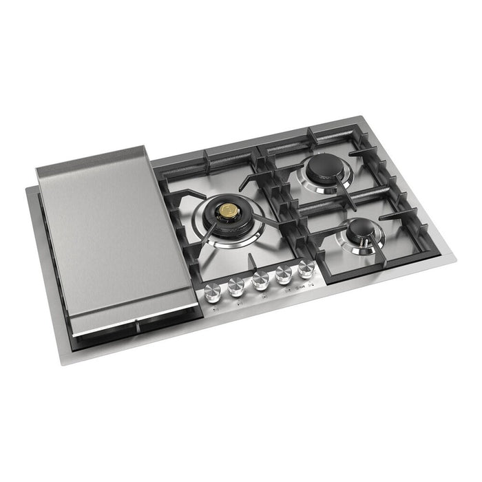 ILVE UHCPT95 Professional Plus II 36 inch Built-In Gas Cooktop with Total Black Brass Burners, in Stainless Steel (With Griddle)
