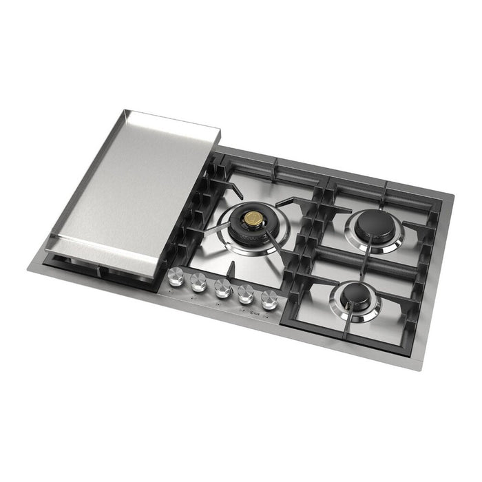 ILVE UHCPT95 Professional Plus II 36 inch Built-In Gas Cooktop with Total Black Brass Burners, in Stainless Steel (With Griddle)