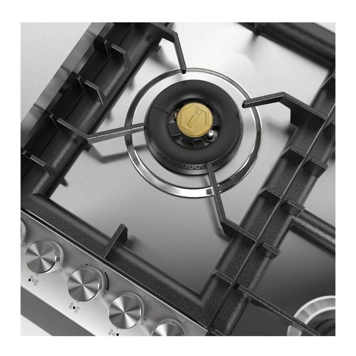 ILVE UHCPT95 Professional Plus II 36 inch Built-In Gas Cooktop with Total Black Brass Burners, in Stainless Steel (With Griddle)