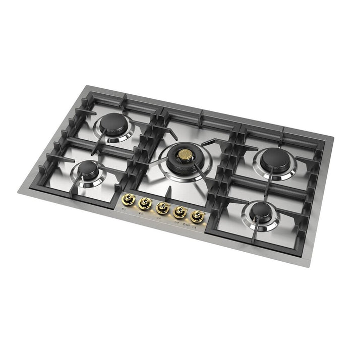 ILVE UHCPT95N Nostalgie II 36 inch Built-In Gas Cooktop with Total Black Brass Burners, in Stainless Steel