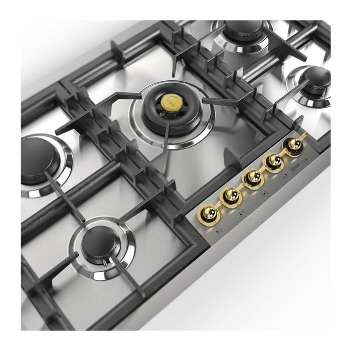 ILVE UHCPT95N Nostalgie II 36 inch Built-In Gas Cooktop with Total Black Brass Burners, in Stainless Steel