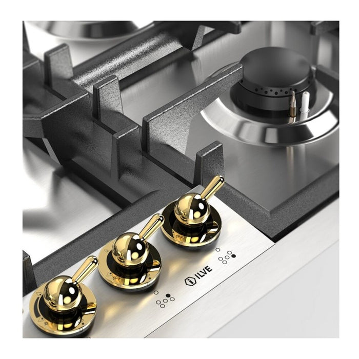 ILVE UHCPT95N Nostalgie II 36 inch Built-In Gas Cooktop with Total Black Brass Burners, in Stainless Steel