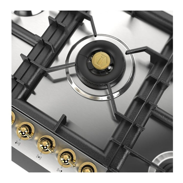 ILVE UHCPT95N Nostalgie II 36 inch Built-In Gas Cooktop with Total Black Brass Burners, in Stainless Steel