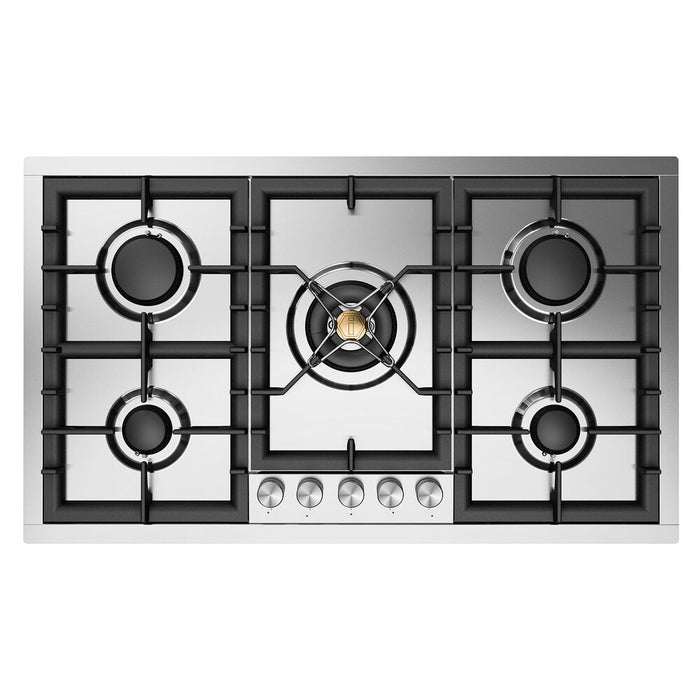 ILVE UHCPT95 Professional Plus II 36 inch Built-In Gas Cooktop with Total Black Brass Burners, in Stainless Steel