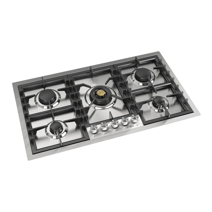 ILVE UHCPT95 Professional Plus II 36 inch Built-In Gas Cooktop with Total Black Brass Burners, in Stainless Steel