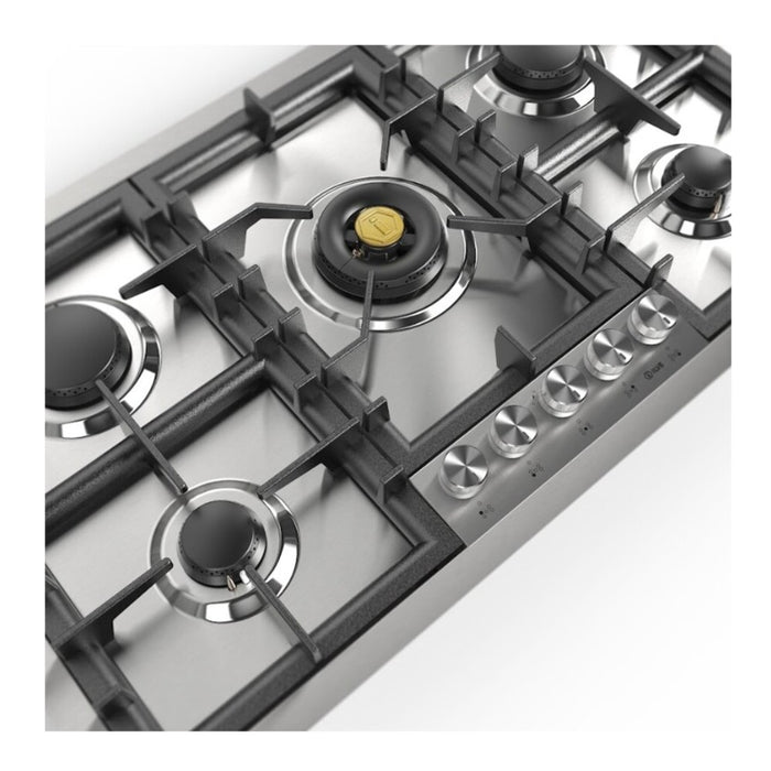 ILVE UHCPT95 Professional Plus II 36 inch Built-In Gas Cooktop with Total Black Brass Burners, in Stainless Steel