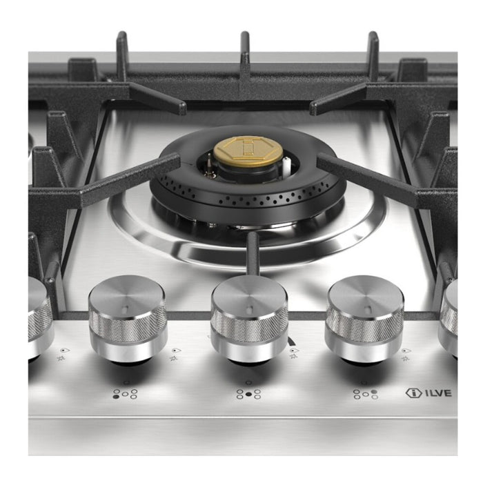 ILVE UHCPT95 Professional Plus II 36 inch Built-In Gas Cooktop with Total Black Brass Burners, in Stainless Steel
