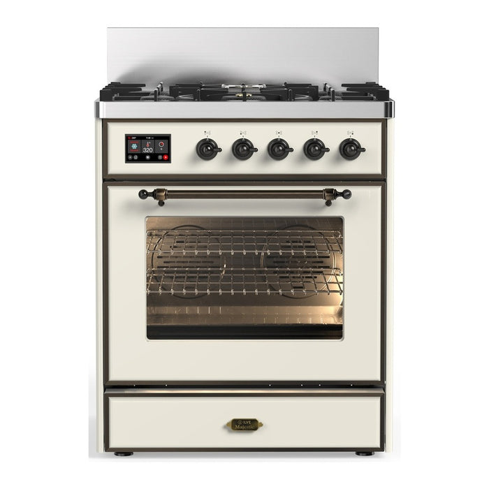 ILVE UM30N Majestic III 30 inch Dual Fuel Range with 5 Black Brass Burners (UM30NR3)