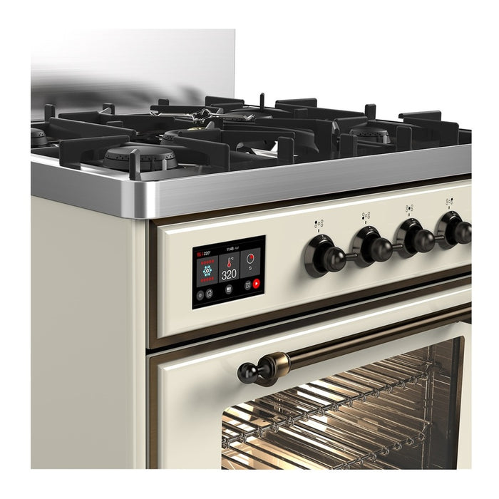 ILVE UM30N Majestic III 30 inch Dual Fuel Range with 5 Black Brass Burners (UM30NR3)