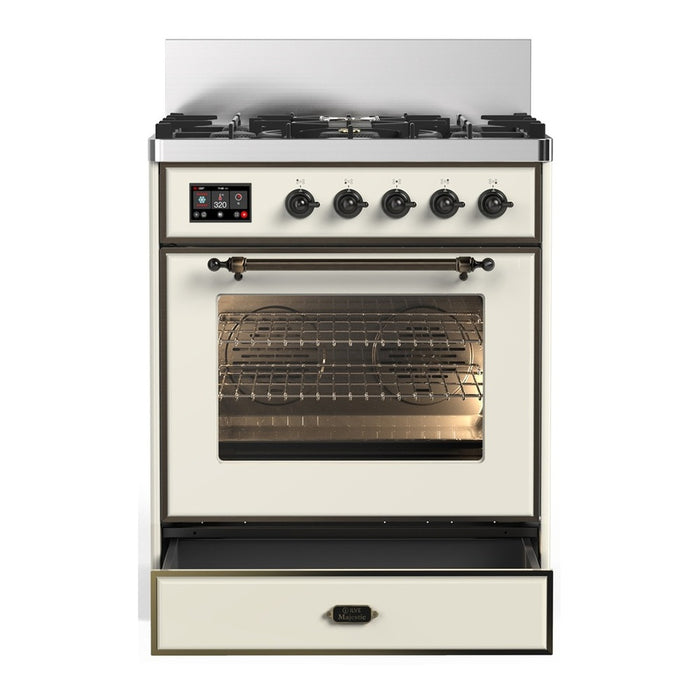 ILVE UM30N Majestic III 30 inch Dual Fuel Range with 5 Black Brass Burners (UM30NR3)