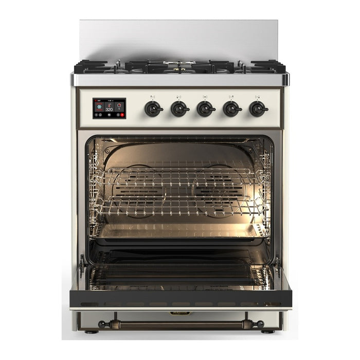 ILVE UM30N Majestic III 30 inch Dual Fuel Range with 5 Black Brass Burners (UM30NR3)