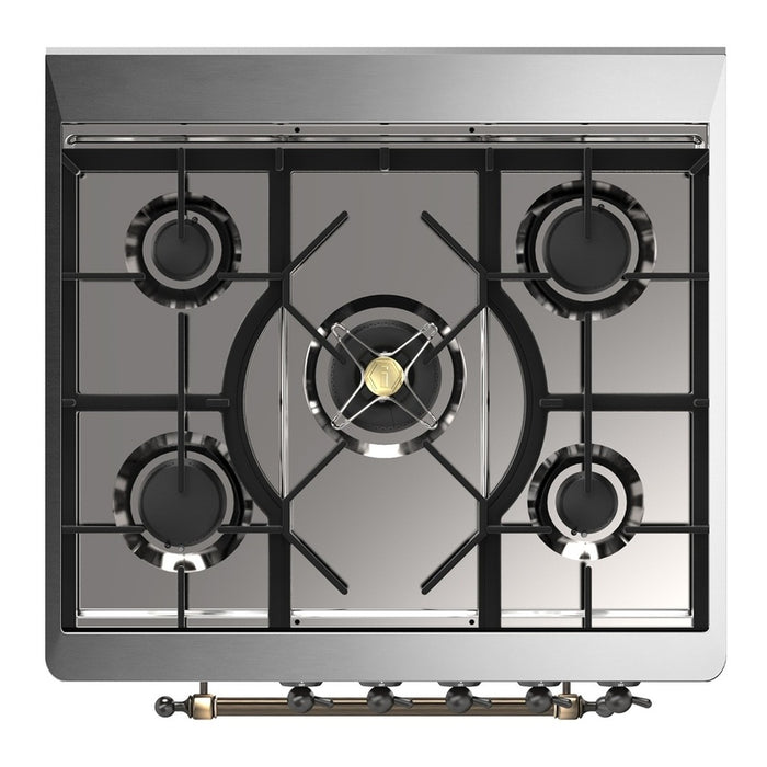 ILVE UM30N Majestic III 30 inch Dual Fuel Range with 5 Black Brass Burners (UM30NR3)