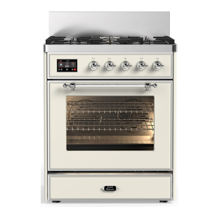 ILVE UM30N Majestic III 30 inch Dual Fuel Range with 5 Black Brass Burners (UM30NR3)