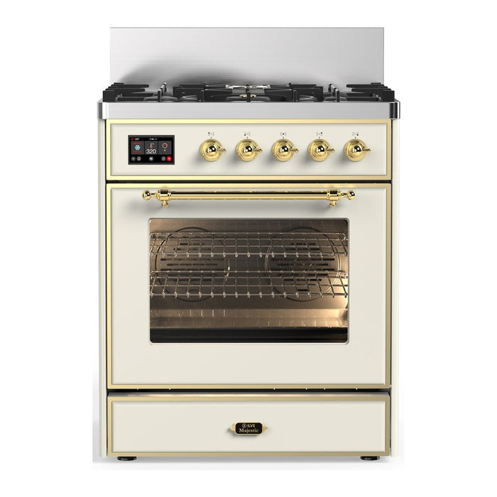 ILVE UM30N Majestic III 30 inch Dual Fuel Range with 5 Black Brass Burners (UM30NR3)