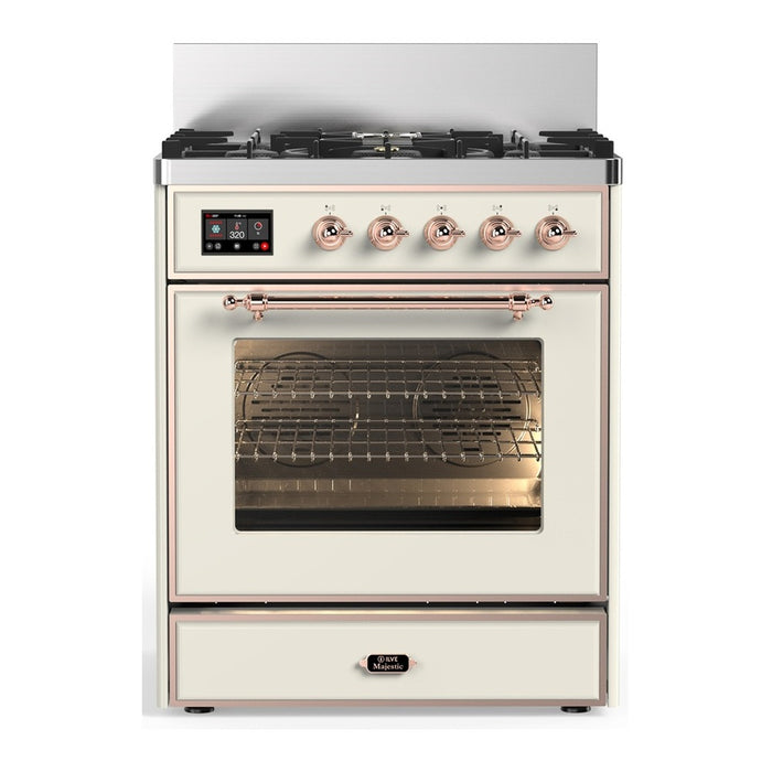 ILVE UM30N Majestic III 30 inch Dual Fuel Range with 5 Black Brass Burners (UM30NR3)