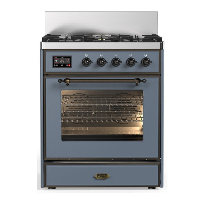 ILVE UM30N Majestic III 30 inch Dual Fuel Range with 5 Black Brass Burners (UM30NR3)