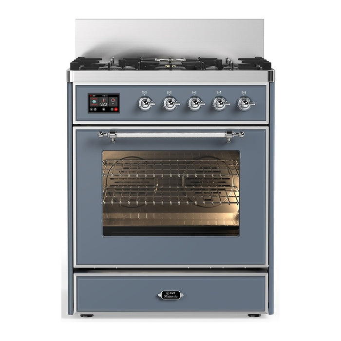 ILVE UM30N Majestic III 30 inch Dual Fuel Range with 5 Black Brass Burners (UM30NR3)