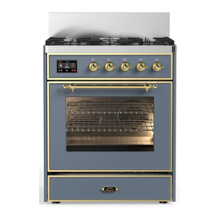 ILVE UM30N Majestic III 30 inch Dual Fuel Range with 5 Black Brass Burners (UM30NR3)