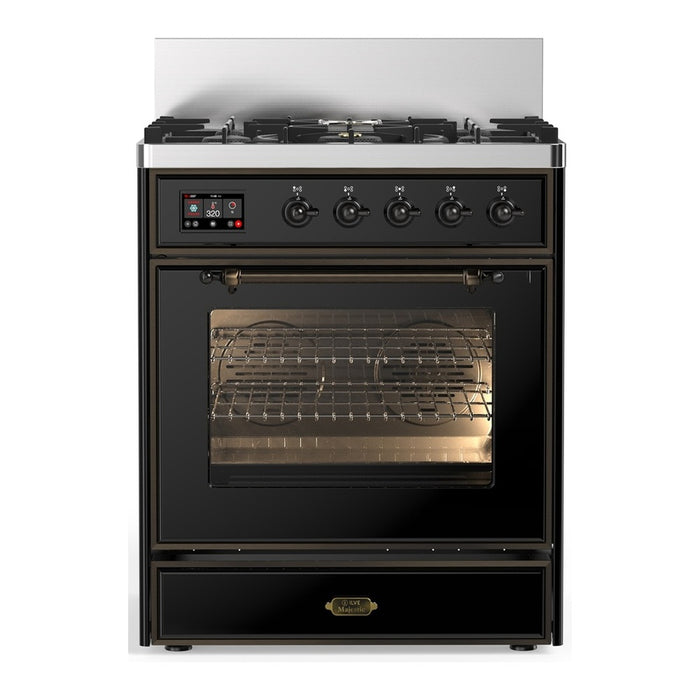 ILVE UM30N Majestic III 30 inch Dual Fuel Range with 5 Black Brass Burners (UM30NR3)